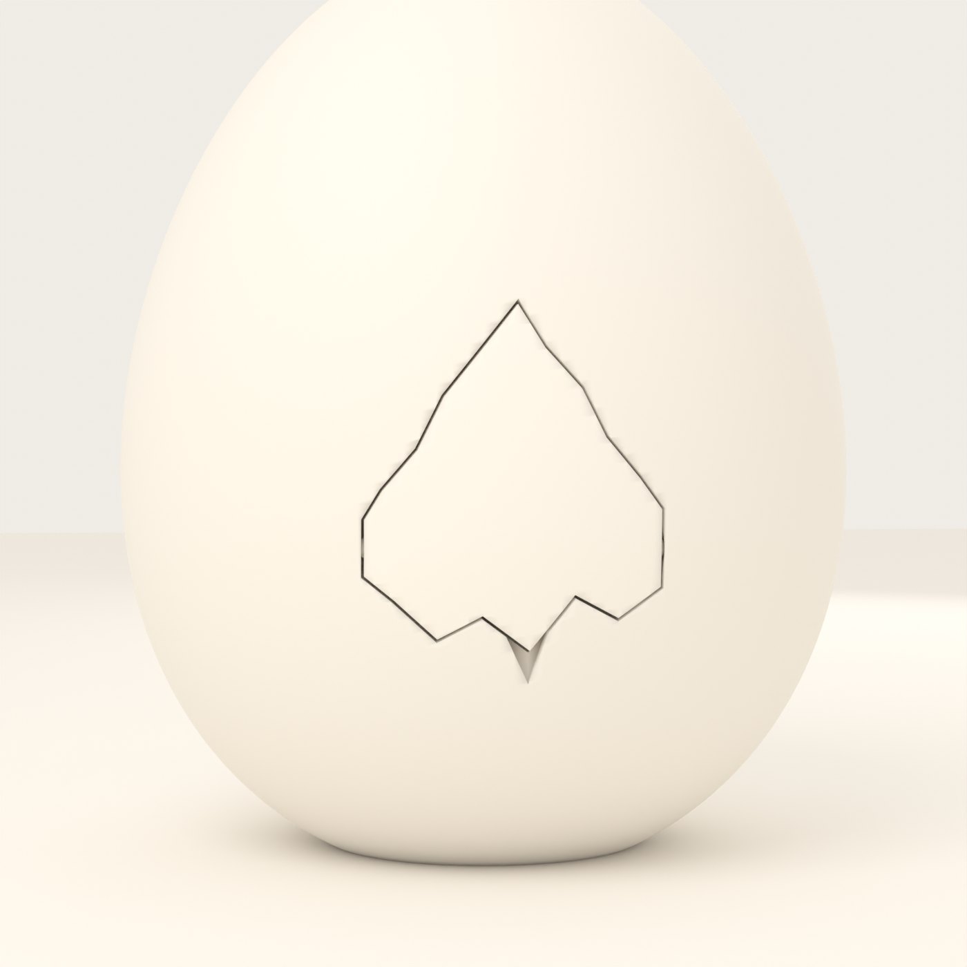 かけらをはめた状態。ひびの線だけが見える（3Dモデル）